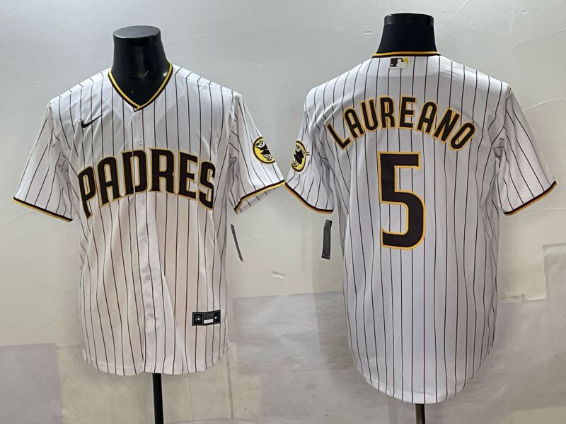 Men San Diego Padres 5 Laureano White Stripe Nike 2025 MLB Jersey 03